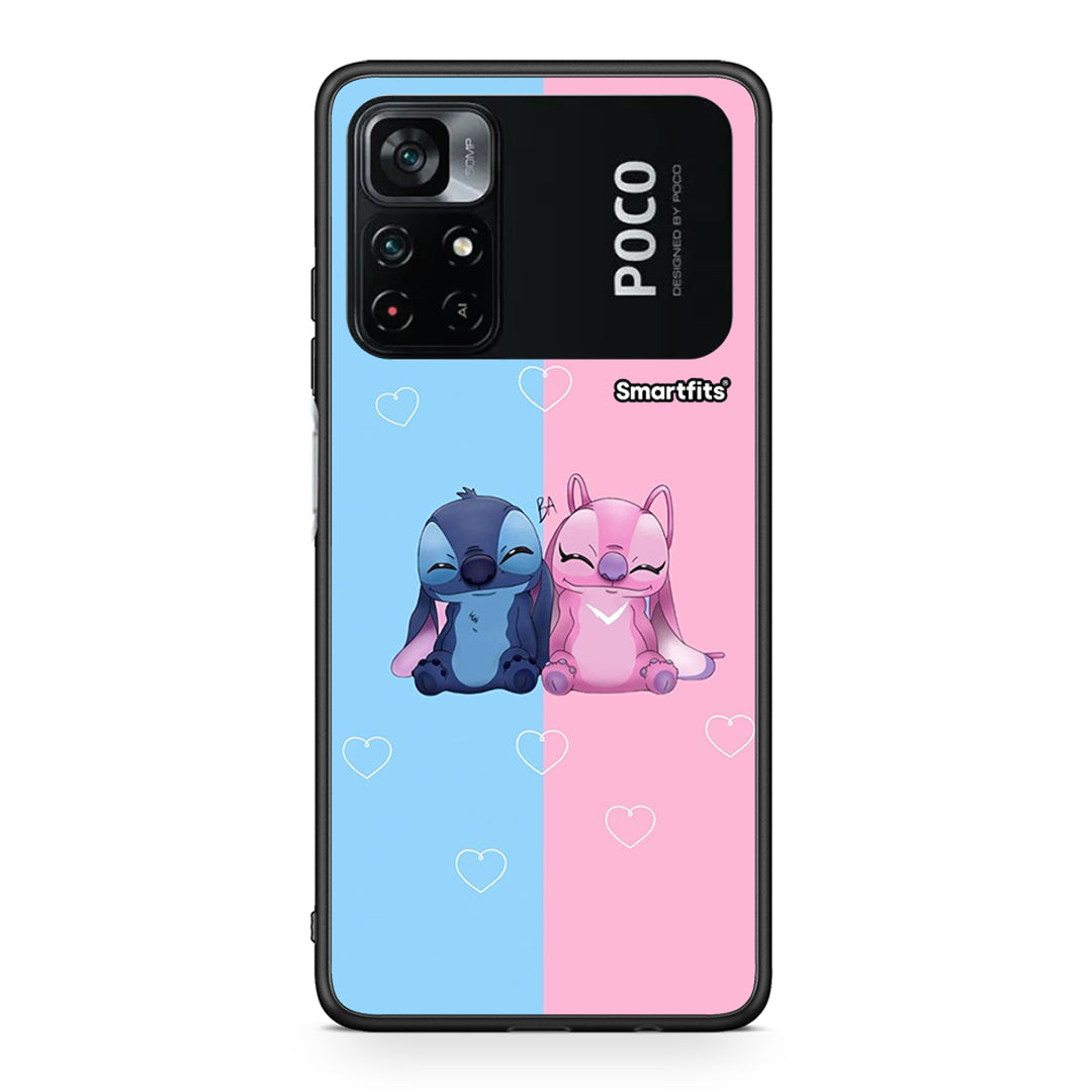 Xiaomi Poco M4 Pro 4G Stitch And Angel θήκη από τη Smartfits με σχέδιο στο πίσω μέρος και μαύρο περίβλημα | Smartphone case with colorful back and black bezels by Smartfits