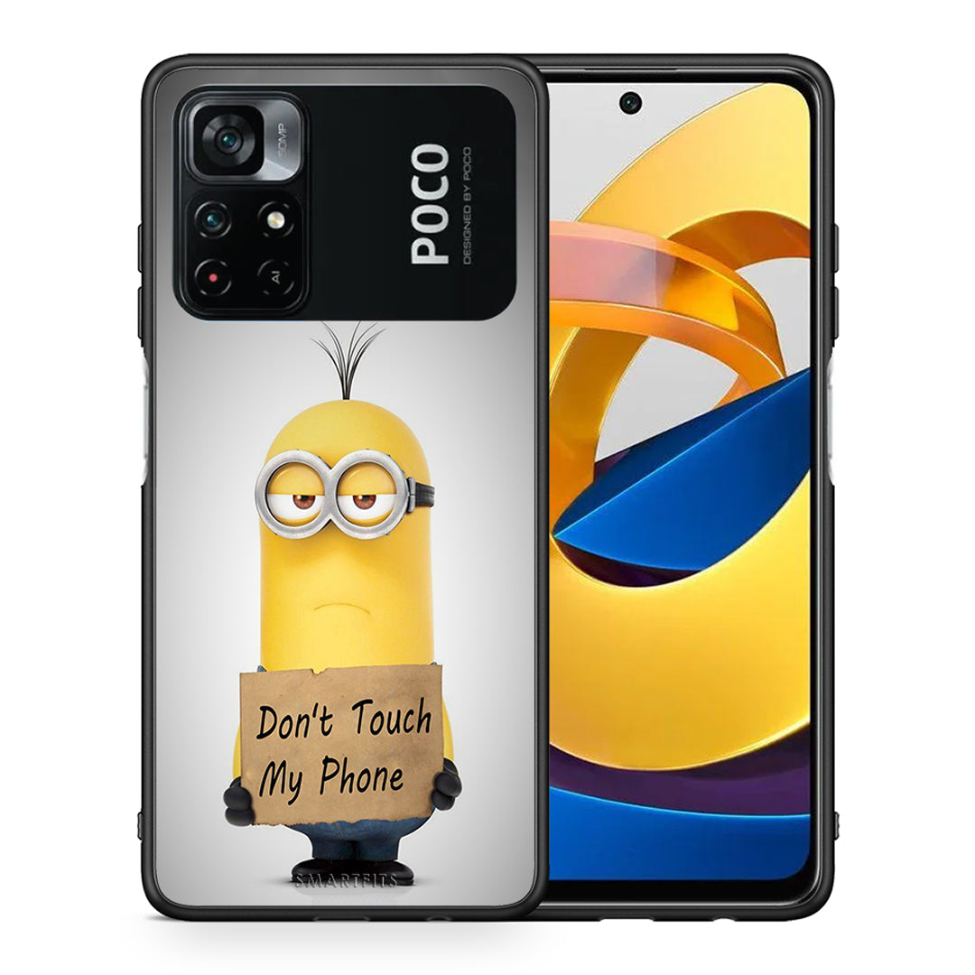 Θήκη Xiaomi Poco M4 Pro 4G Minion Text από τη Smartfits με σχέδιο στο πίσω μέρος και μαύρο περίβλημα | Xiaomi Poco M4 Pro 4G Minion Text case with colorful back and black bezels