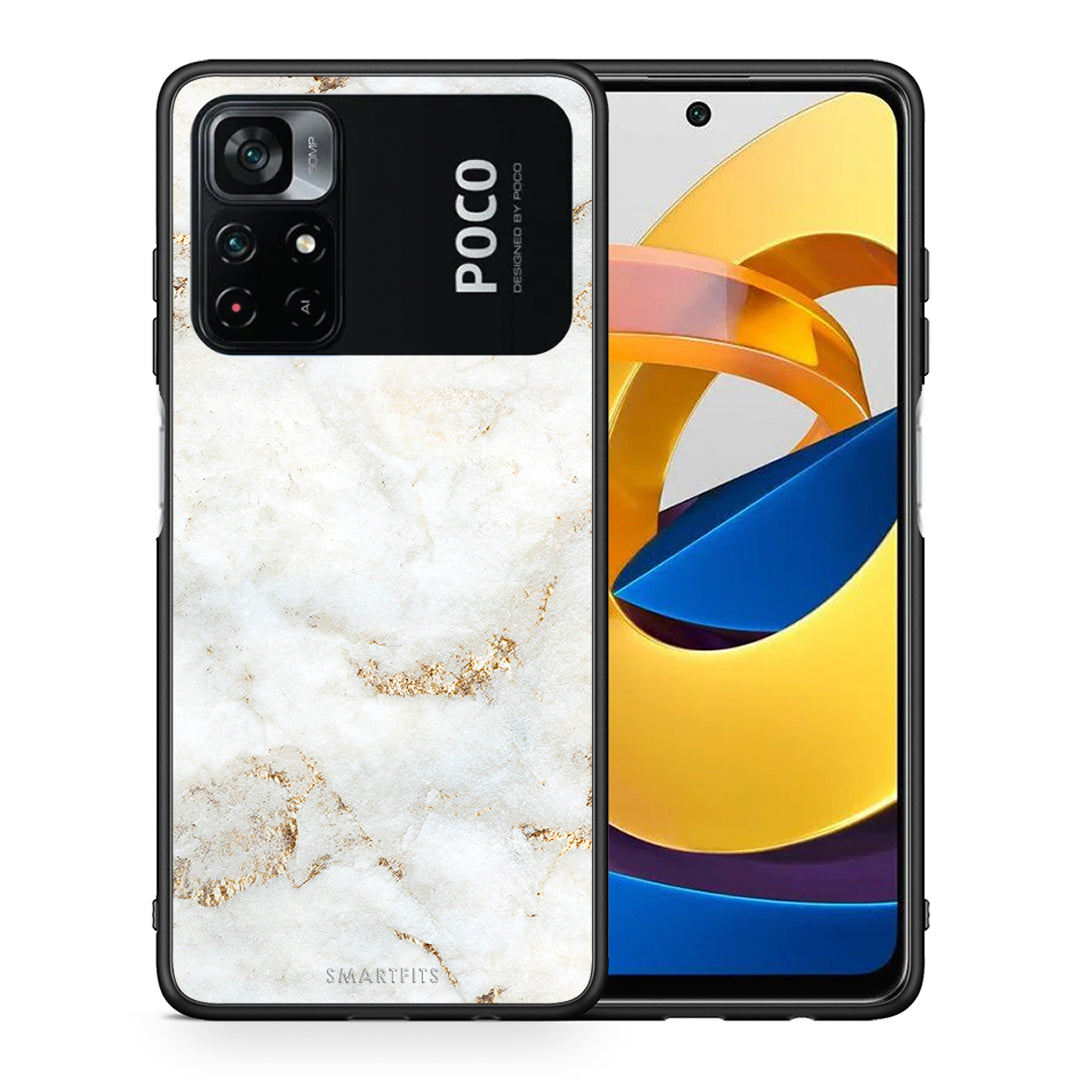 Θήκη Xiaomi Poco M4 Pro 4G White Gold Marble από τη Smartfits με σχέδιο στο πίσω μέρος και μαύρο περίβλημα | Xiaomi Poco M4 Pro 4G White Gold Marble case with colorful back and black bezels