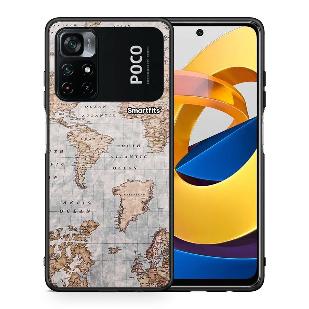 Θήκη Xiaomi Poco M4 Pro 4G World Map από τη Smartfits με σχέδιο στο πίσω μέρος και μαύρο περίβλημα | Xiaomi Poco M4 Pro 4G World Map case with colorful back and black bezels