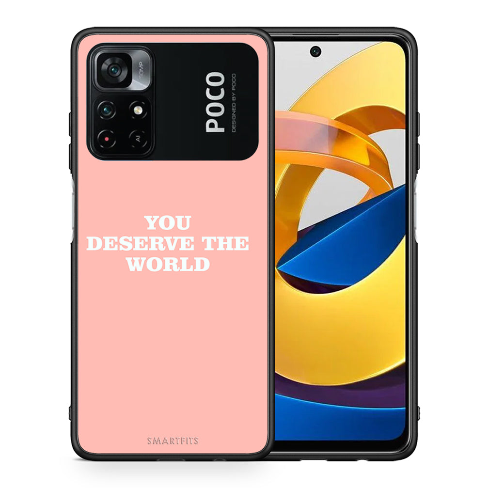 Θήκη Αγίου Βαλεντίνου Xiaomi Poco M4 Pro 4G You Deserve The World από τη Smartfits με σχέδιο στο πίσω μέρος και μαύρο περίβλημα | Xiaomi Poco M4 Pro 4G You Deserve The World case with colorful back and black bezels