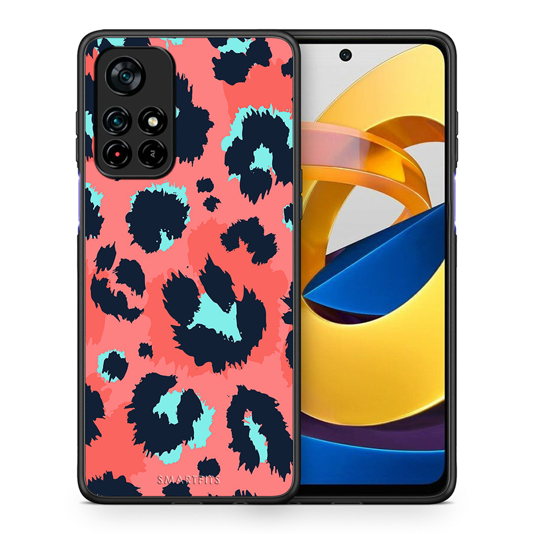 Θήκη Xiaomi Poco M4 Pro 5G Pink Leopard Animal από τη Smartfits με σχέδιο στο πίσω μέρος και μαύρο περίβλημα | Xiaomi Poco M4 Pro 5G Pink Leopard Animal case with colorful back and black bezels