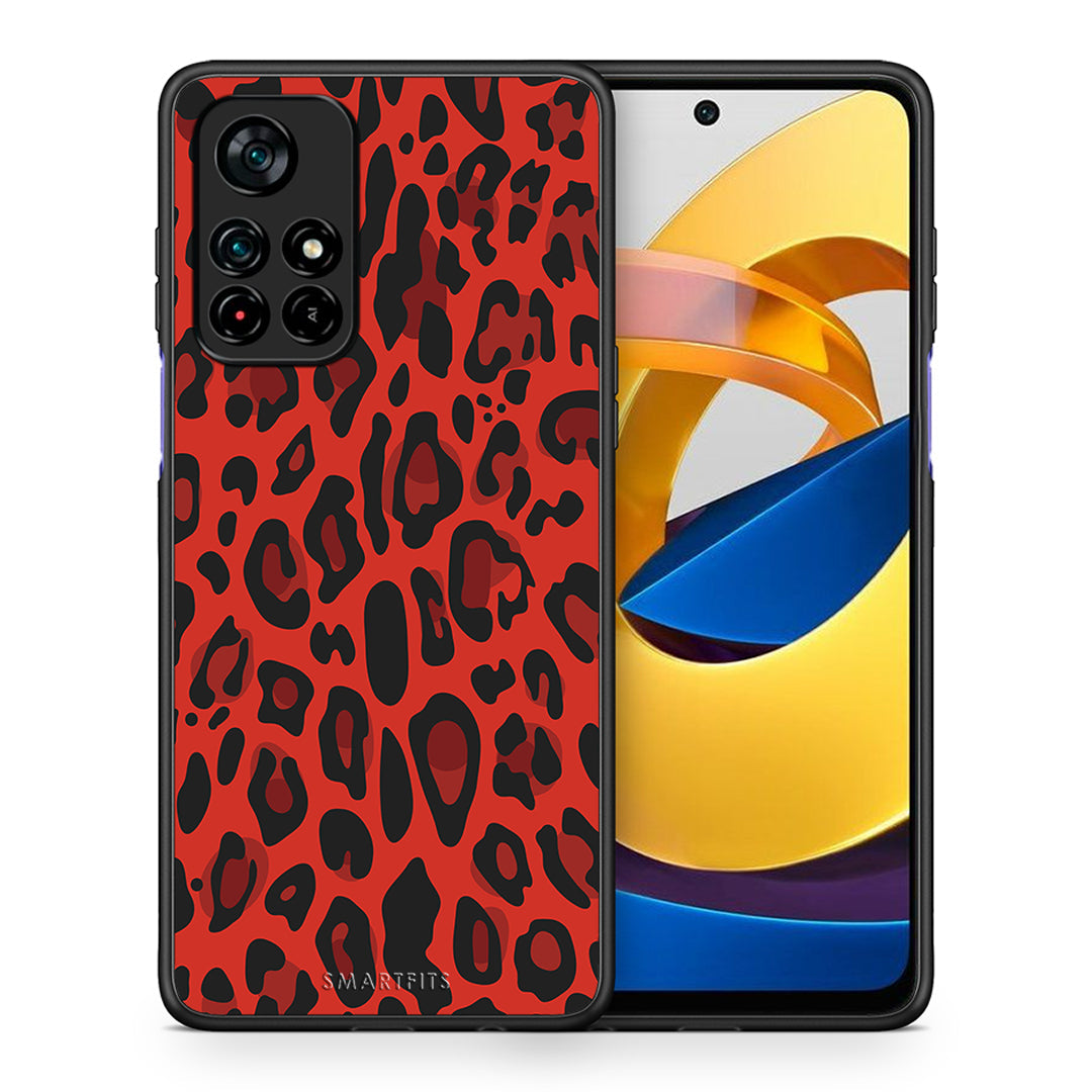 Θήκη Xiaomi Poco M4 Pro 5G Red Leopard Animal από τη Smartfits με σχέδιο στο πίσω μέρος και μαύρο περίβλημα | Xiaomi Poco M4 Pro 5G Red Leopard Animal case with colorful back and black bezels