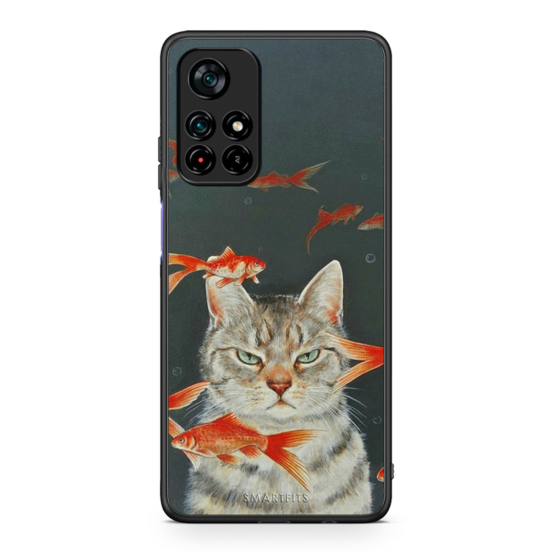 Xiaomi Poco M4 Pro 5G Cat Goldfish θήκη από τη Smartfits με σχέδιο στο πίσω μέρος και μαύρο περίβλημα | Smartphone case with colorful back and black bezels by Smartfits