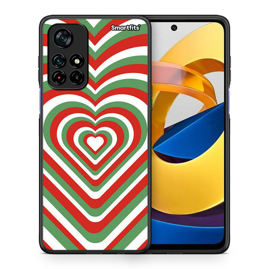 Θήκη Xiaomi Poco M4 Pro 5G Christmas Hearts από τη Smartfits με σχέδιο στο πίσω μέρος και μαύρο περίβλημα | Xiaomi Poco M4 Pro 5G Christmas Hearts case with colorful back and black bezels