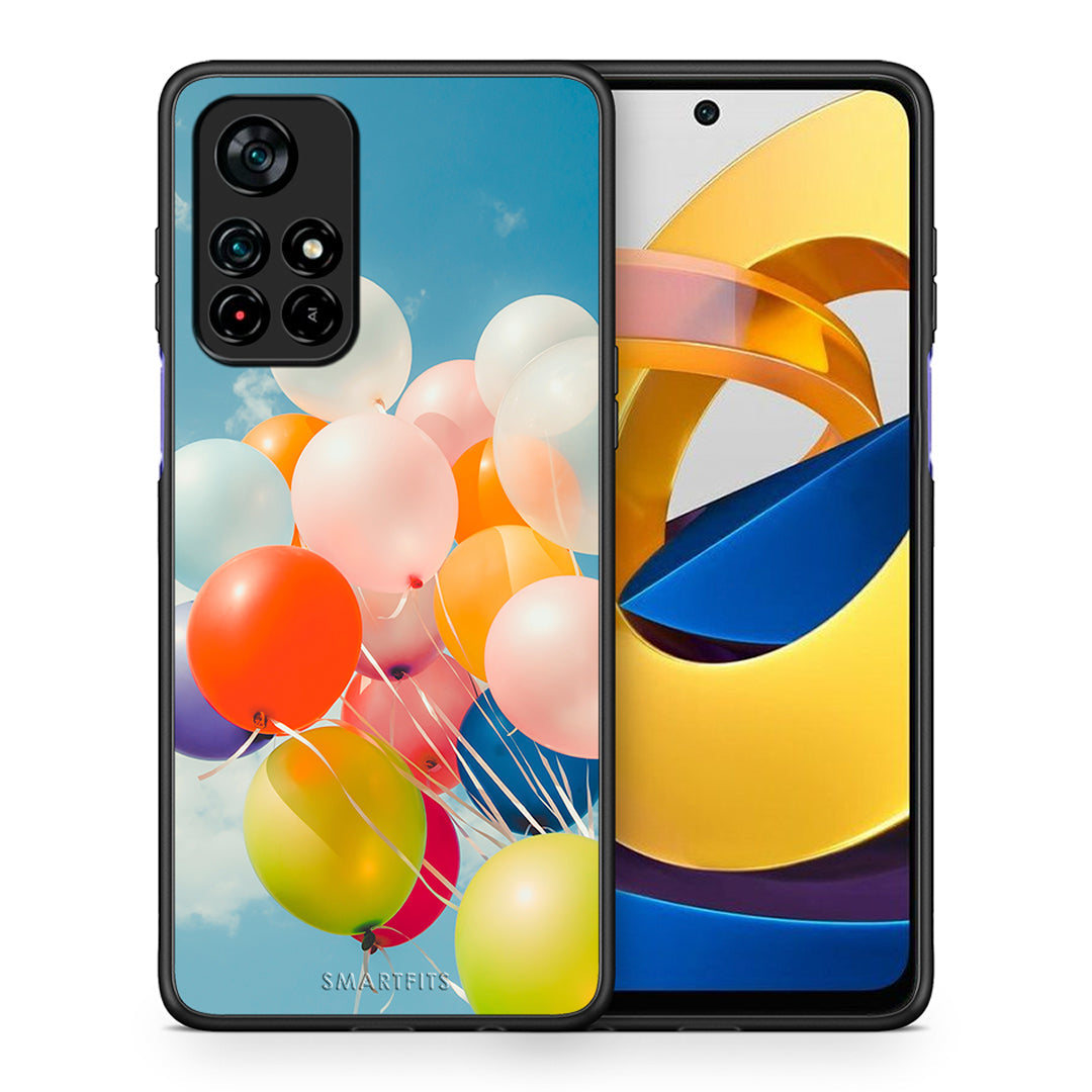Θήκη Xiaomi Poco M4 Pro 5G Colorful Balloons από τη Smartfits με σχέδιο στο πίσω μέρος και μαύρο περίβλημα | Xiaomi Poco M4 Pro 5G Colorful Balloons case with colorful back and black bezels