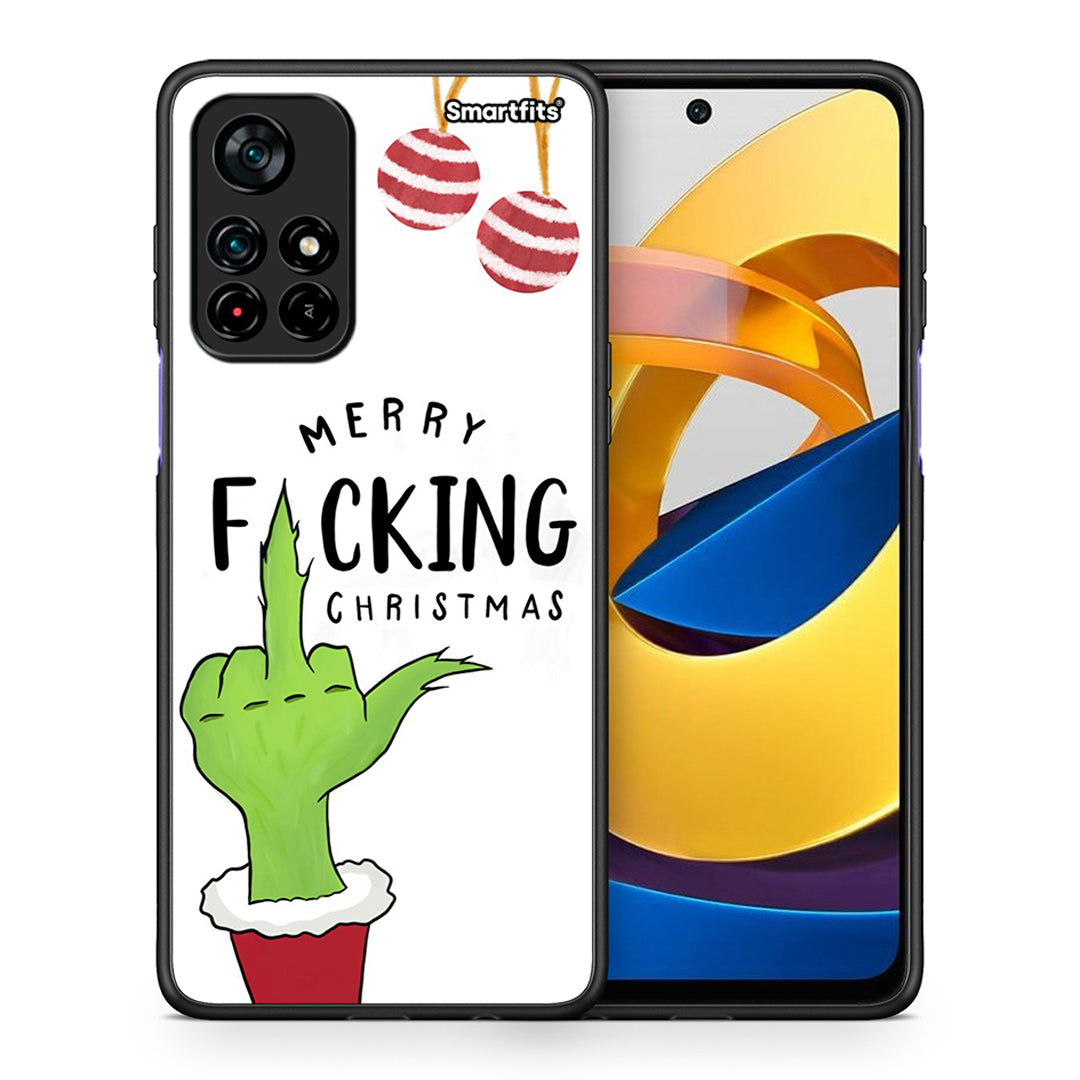 Θήκη Xiaomi Poco M4 Pro 5G Merry F Xmas από τη Smartfits με σχέδιο στο πίσω μέρος και μαύρο περίβλημα | Xiaomi Poco M4 Pro 5G Merry F Xmas case with colorful back and black bezels