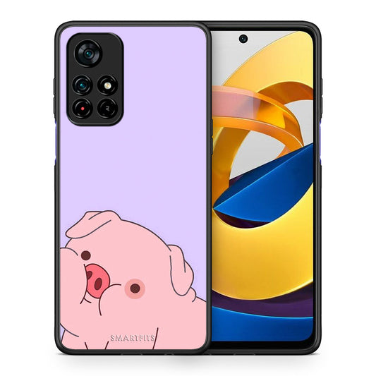 Θήκη Αγίου Βαλεντίνου Xiaomi Poco M4 Pro 5G Pig Love 2 από τη Smartfits με σχέδιο στο πίσω μέρος και μαύρο περίβλημα | Xiaomi Poco M4 Pro 5G Pig Love 2 case with colorful back and black bezels