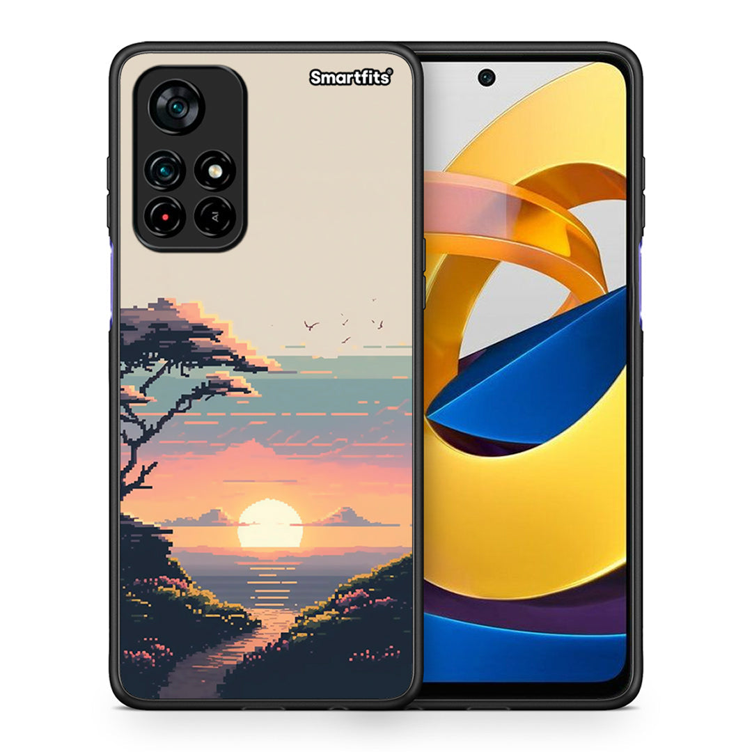 Θήκη Xiaomi Poco M4 Pro 5G Pixel Sunset από τη Smartfits με σχέδιο στο πίσω μέρος και μαύρο περίβλημα | Xiaomi Poco M4 Pro 5G Pixel Sunset case with colorful back and black bezels
