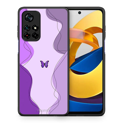 Θήκη Αγίου Βαλεντίνου Xiaomi Poco M4 Pro 5G Purple Mariposa από τη Smartfits με σχέδιο στο πίσω μέρος και μαύρο περίβλημα | Xiaomi Poco M4 Pro 5G Purple Mariposa case with colorful back and black bezels