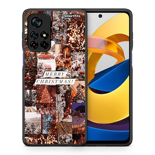 Θήκη Xiaomi Poco M4 Pro 5G Xmas Collage από τη Smartfits με σχέδιο στο πίσω μέρος και μαύρο περίβλημα | Xiaomi Poco M4 Pro 5G Xmas Collage case with colorful back and black bezels