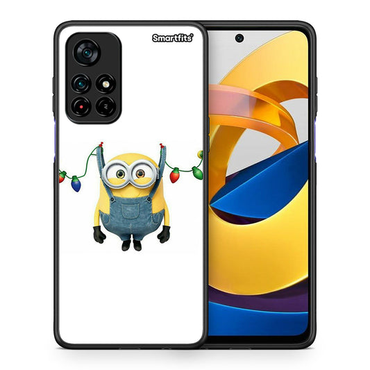 Θήκη Xiaomi Poco M4 Pro 5G Xmas Minion Lights από τη Smartfits με σχέδιο στο πίσω μέρος και μαύρο περίβλημα | Xiaomi Poco M4 Pro 5G Xmas Minion Lights case with colorful back and black bezels