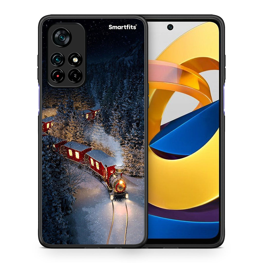 Θήκη Xiaomi Poco M4 Pro 5G Xmas Train από τη Smartfits με σχέδιο στο πίσω μέρος και μαύρο περίβλημα | Xiaomi Poco M4 Pro 5G Xmas Train case with colorful back and black bezels
