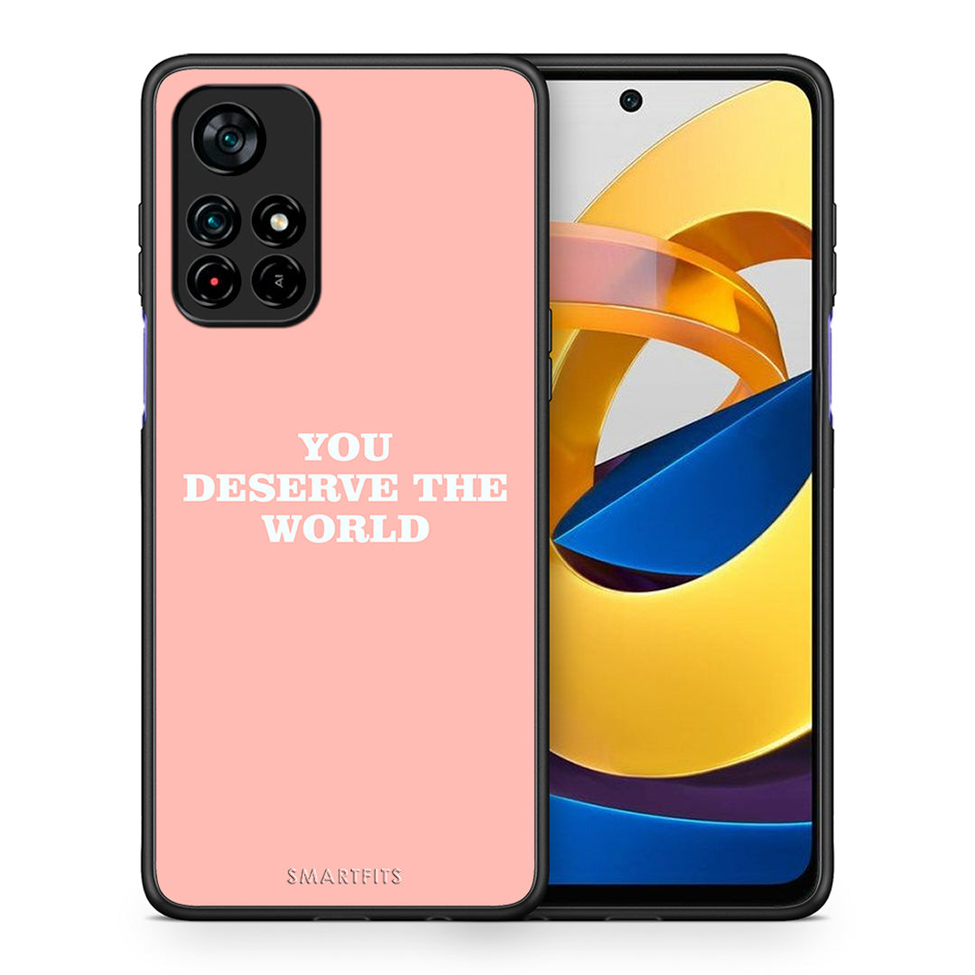 Θήκη Αγίου Βαλεντίνου Xiaomi Poco M4 Pro 5G You Deserve The World από τη Smartfits με σχέδιο στο πίσω μέρος και μαύρο περίβλημα | Xiaomi Poco M4 Pro 5G You Deserve The World case with colorful back and black bezels