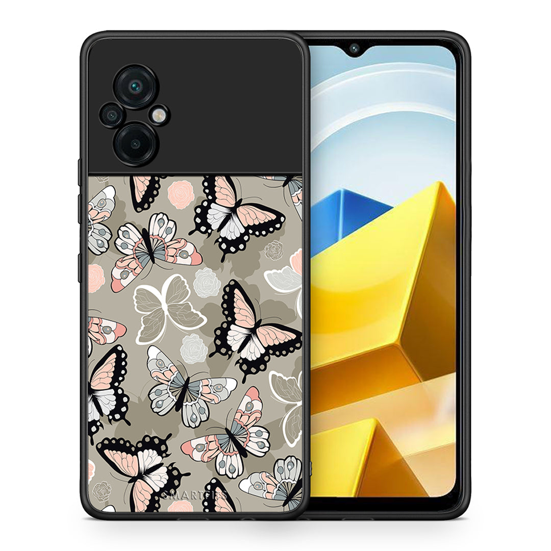 Θήκη Xiaomi Poco M5 / Redmi Note 11E Butterflies Boho από τη Smartfits με σχέδιο στο πίσω μέρος και μαύρο περίβλημα | Xiaomi Poco M5 / Redmi Note 11E Butterflies Boho case with colorful back and black bezels
