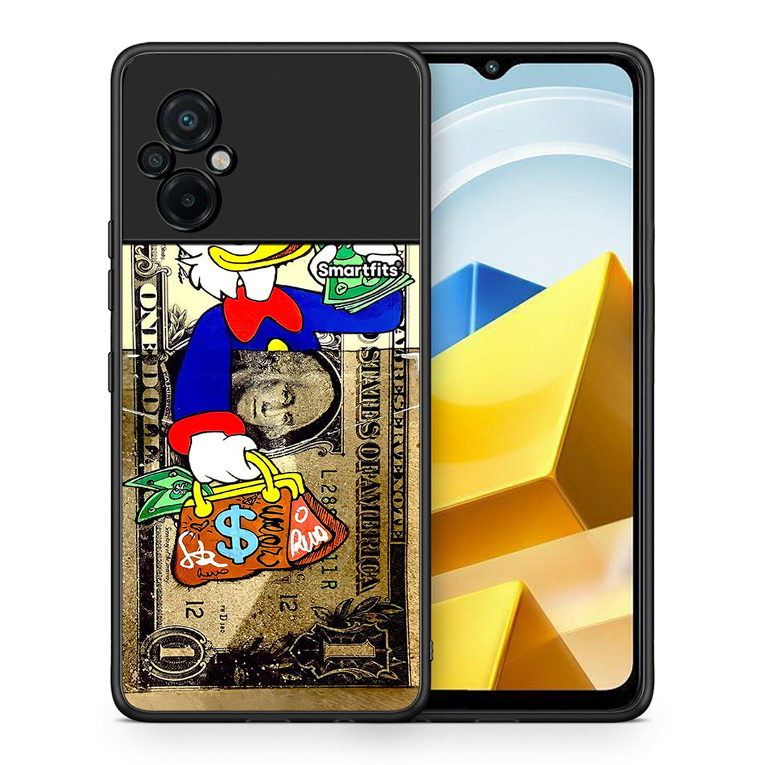 Θήκη Xiaomi Poco M5 / Redmi Note 11E Duck Money από τη Smartfits με σχέδιο στο πίσω μέρος και μαύρο περίβλημα | Xiaomi Poco M5 / Redmi Note 11E Duck Money case with colorful back and black bezels