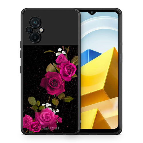 Θήκη Xiaomi Poco M5 / Redmi Note 11E Red Roses Flower από τη Smartfits με σχέδιο στο πίσω μέρος και μαύρο περίβλημα | Xiaomi Poco M5 / Redmi Note 11E Red Roses Flower case with colorful back and black bezels