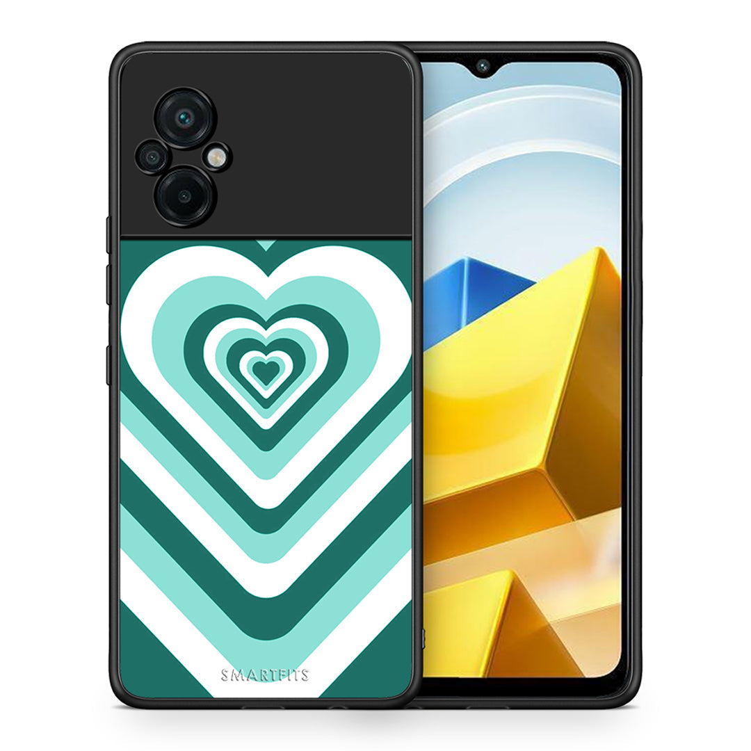 Θήκη Xiaomi Poco M5 / Redmi Note 11E Green Hearts από τη Smartfits με σχέδιο στο πίσω μέρος και μαύρο περίβλημα | Xiaomi Poco M5 / Redmi Note 11E Green Hearts case with colorful back and black bezels