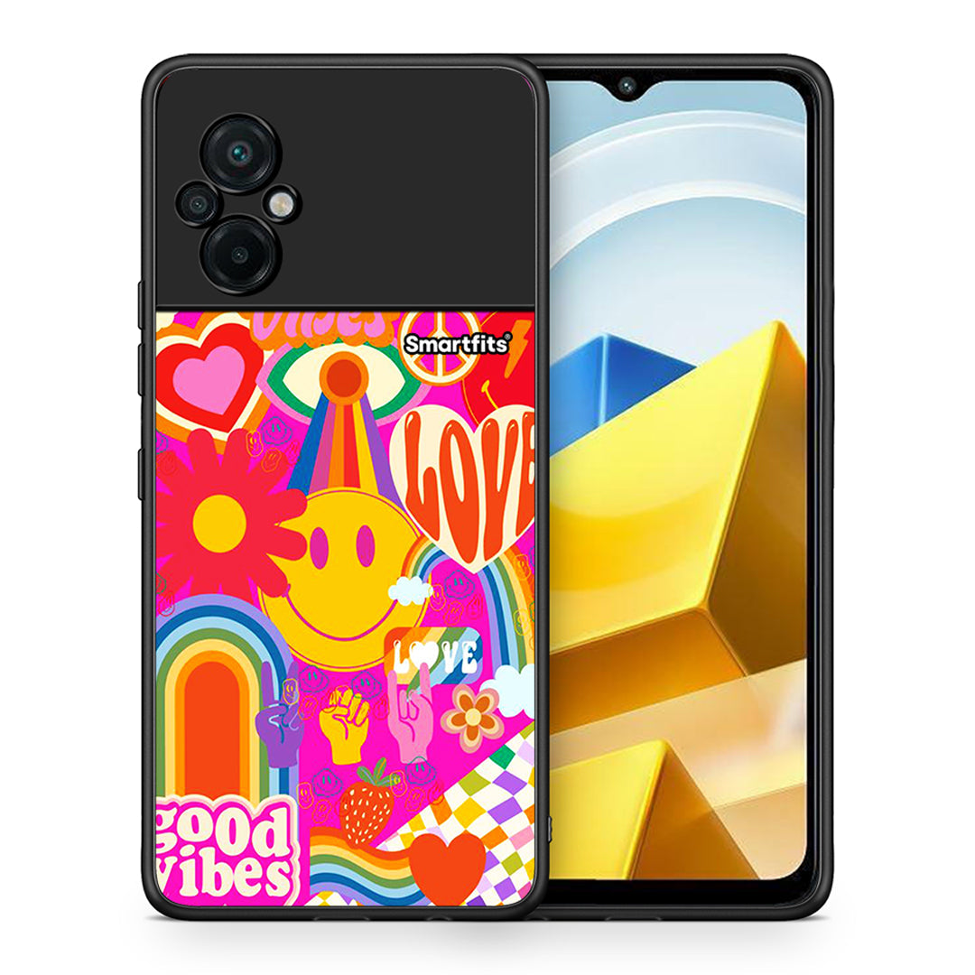 Θήκη Xiaomi Poco M5 / Redmi Note 11E Hippie Love από τη Smartfits με σχέδιο στο πίσω μέρος και μαύρο περίβλημα | Xiaomi Poco M5 / Redmi Note 11E Hippie Love case with colorful back and black bezels