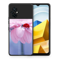 Thumbnail for Θήκη Xiaomi Poco M5 / Redmi Note 11E Ladybug Flower από τη Smartfits με σχέδιο στο πίσω μέρος και μαύρο περίβλημα | Xiaomi Poco M5 / Redmi Note 11E Ladybug Flower case with colorful back and black bezels