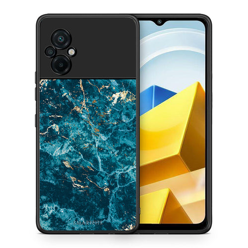Θήκη Xiaomi Poco M5 / Redmi Note 11E Marble Blue από τη Smartfits με σχέδιο στο πίσω μέρος και μαύρο περίβλημα | Xiaomi Poco M5 / Redmi Note 11E Marble Blue case with colorful back and black bezels