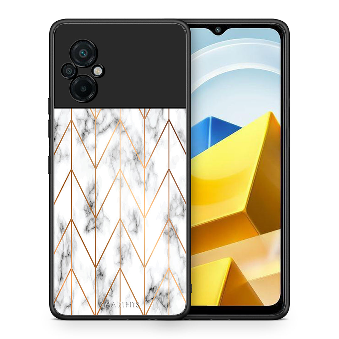 Θήκη Xiaomi Poco M5 / Redmi Note 11E Gold Geometric Marble από τη Smartfits με σχέδιο στο πίσω μέρος και μαύρο περίβλημα | Xiaomi Poco M5 / Redmi Note 11E Gold Geometric Marble case with colorful back and black bezels