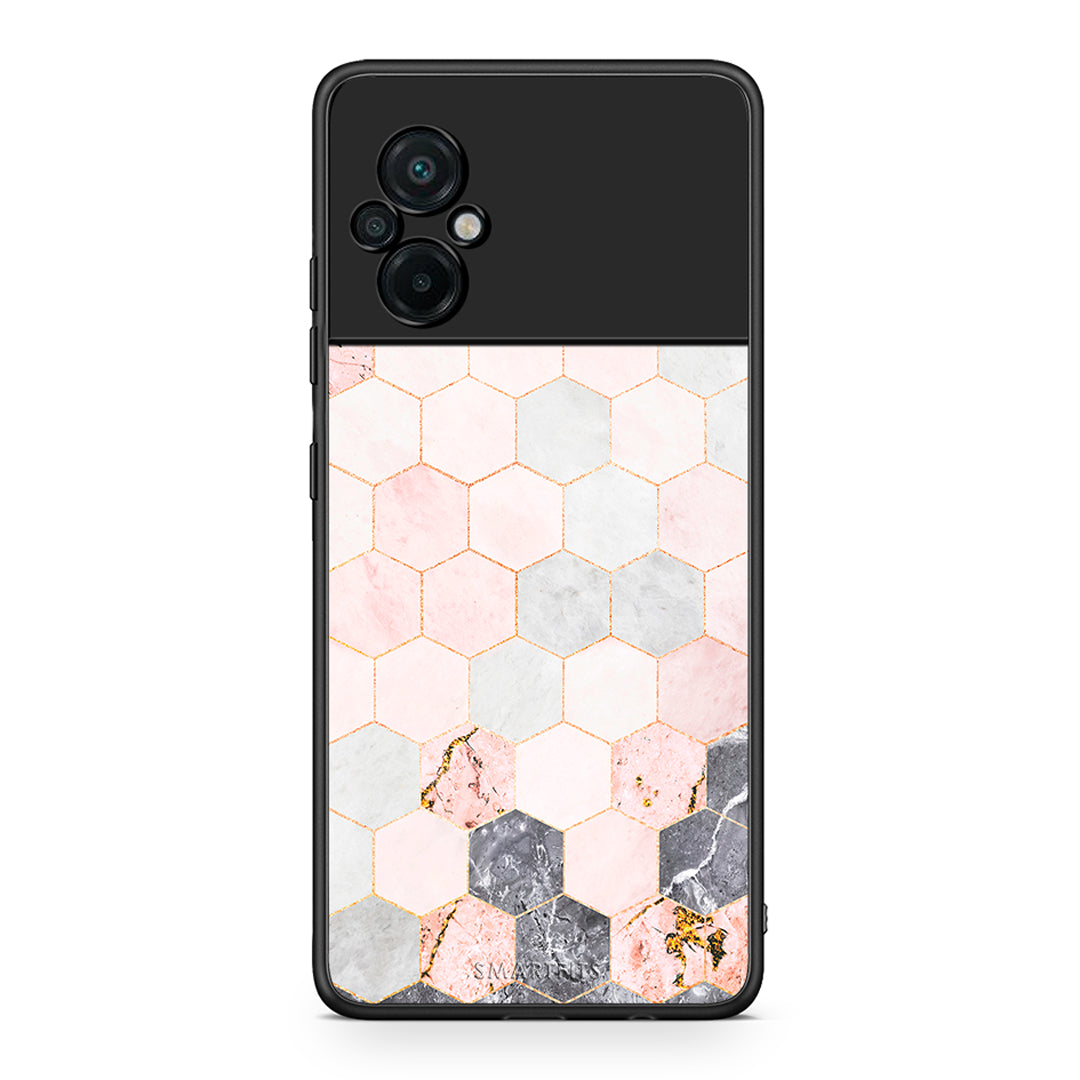 4 - Xiaomi Poco M5 / Redmi Note 11E Hexagon Pink Marble case, cover, bumper