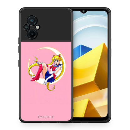 Θήκη Xiaomi Poco M5 / Redmi Note 11E Moon Girl από τη Smartfits με σχέδιο στο πίσω μέρος και μαύρο περίβλημα | Xiaomi Poco M5 / Redmi Note 11E Moon Girl case with colorful back and black bezels