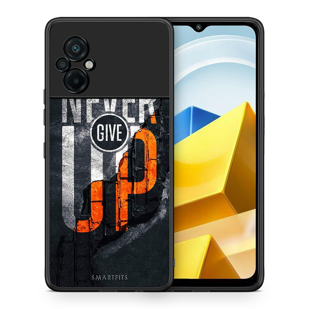 Θήκη Αγίου Βαλεντίνου Xiaomi Poco M5 / Redmi Note 11E Never Give Up από τη Smartfits με σχέδιο στο πίσω μέρος και μαύρο περίβλημα | Xiaomi Poco M5 / Redmi Note 11E Never Give Up case with colorful back and black bezels