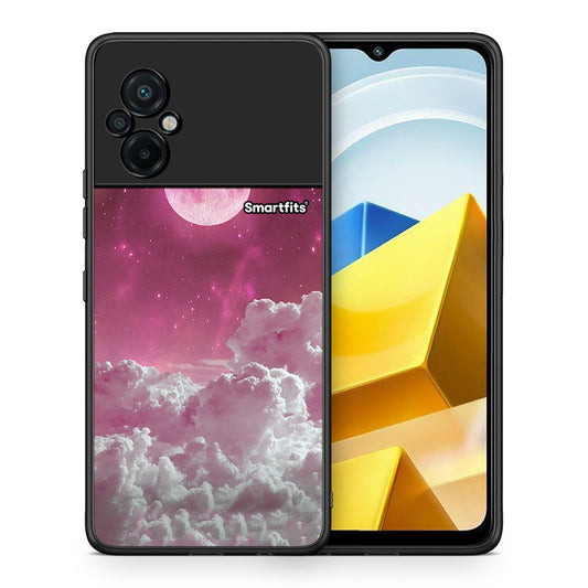 Θήκη Xiaomi Poco M5 / Redmi Note 11E Pink Moon από τη Smartfits με σχέδιο στο πίσω μέρος και μαύρο περίβλημα | Xiaomi Poco M5 / Redmi Note 11E Pink Moon case with colorful back and black bezels