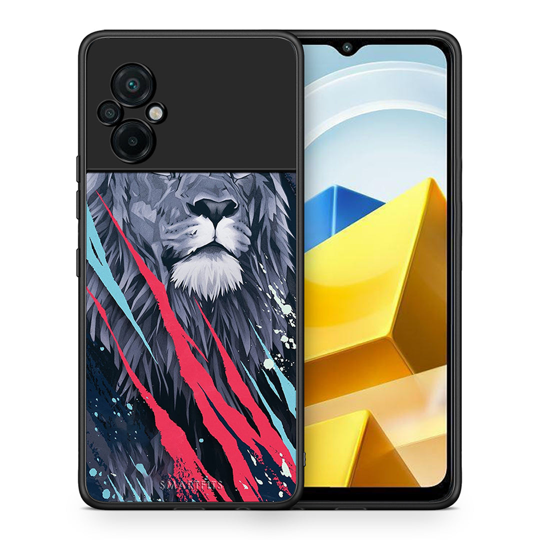 Θήκη Xiaomi Poco M5 / Redmi Note 11E Lion Designer PopArt από τη Smartfits με σχέδιο στο πίσω μέρος και μαύρο περίβλημα | Xiaomi Poco M5 / Redmi Note 11E Lion Designer PopArt case with colorful back and black bezels