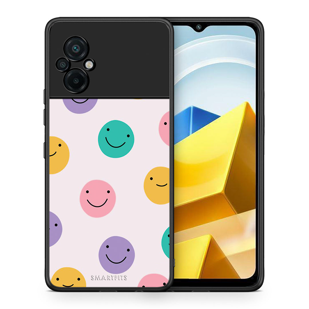 Θήκη Xiaomi Poco M5 / Redmi Note 11E Smiley Faces από τη Smartfits με σχέδιο στο πίσω μέρος και μαύρο περίβλημα | Xiaomi Poco M5 / Redmi Note 11E Smiley Faces case with colorful back and black bezels