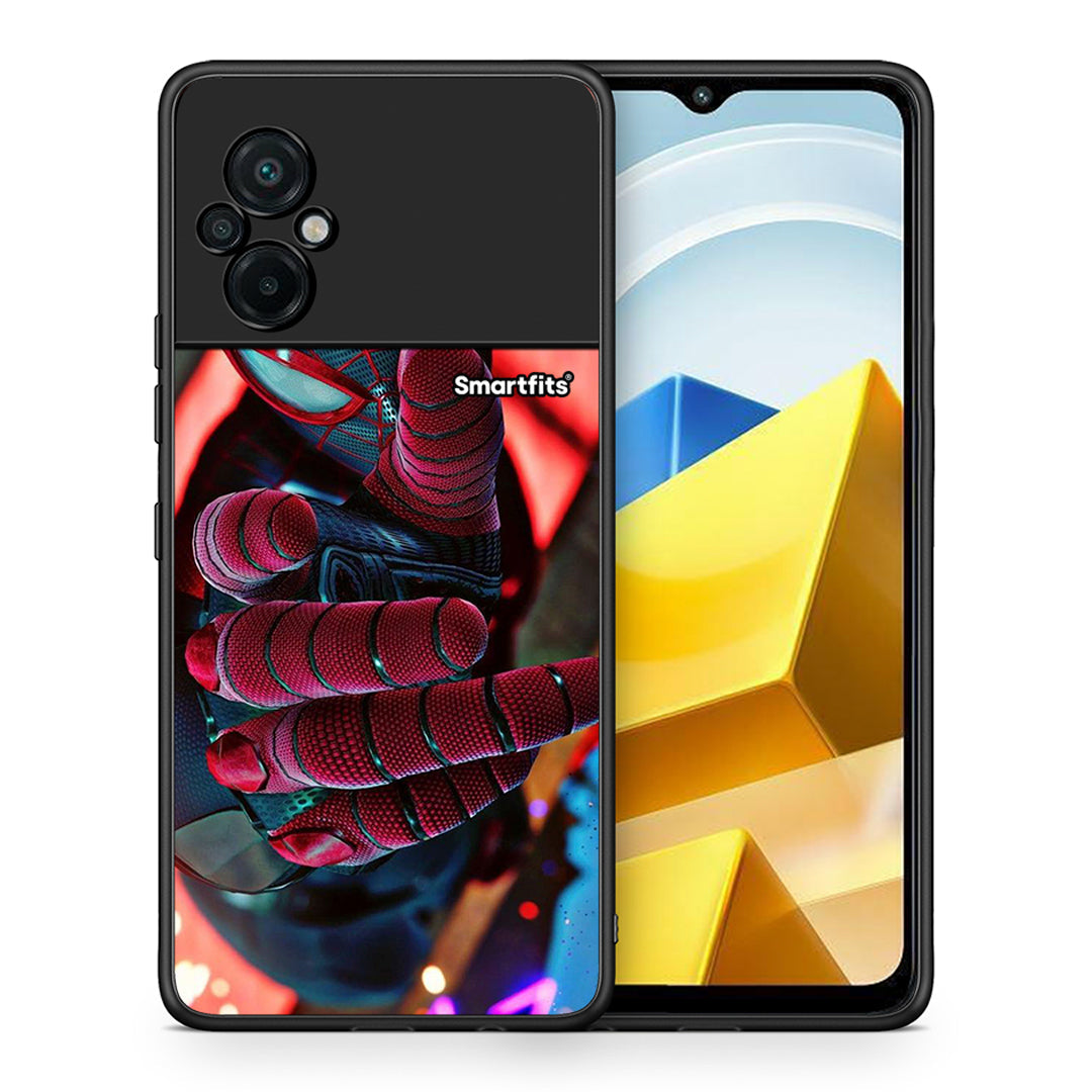 Θήκη Xiaomi Poco M5 / Redmi Note 11E Spider Hand από τη Smartfits με σχέδιο στο πίσω μέρος και μαύρο περίβλημα | Xiaomi Poco M5 / Redmi Note 11E Spider Hand case with colorful back and black bezels