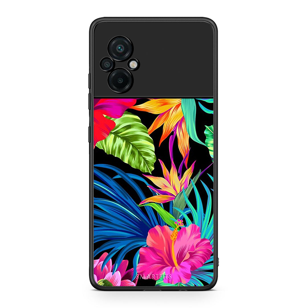 Xiaomi Poco M5 / Redmi Note 11E Tropical Flowers θήκη από τη Smartfits με σχέδιο στο πίσω μέρος και μαύρο περίβλημα | Smartphone case with colorful back and black bezels by Smartfits