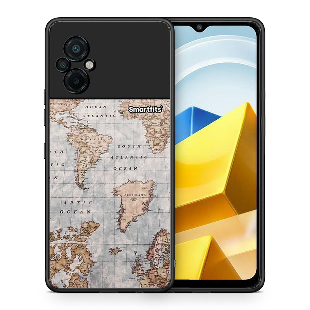 Θήκη Xiaomi Poco M5 / Redmi Note 11E World Map από τη Smartfits με σχέδιο στο πίσω μέρος και μαύρο περίβλημα | Xiaomi Poco M5 / Redmi Note 11E World Map case with colorful back and black bezels