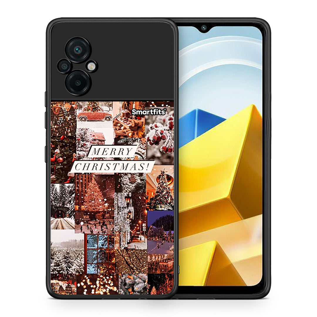 Θήκη Xiaomi Poco M5 / Redmi Note 11E Xmas Collage από τη Smartfits με σχέδιο στο πίσω μέρος και μαύρο περίβλημα | Xiaomi Poco M5 / Redmi Note 11E Xmas Collage case with colorful back and black bezels