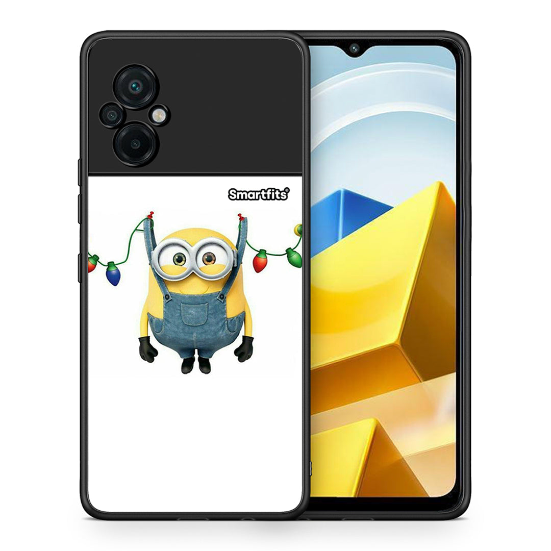 Θήκη Xiaomi Poco M5 / Redmi Note 11E Xmas Minion Lights από τη Smartfits με σχέδιο στο πίσω μέρος και μαύρο περίβλημα | Xiaomi Poco M5 / Redmi Note 11E Xmas Minion Lights case with colorful back and black bezels