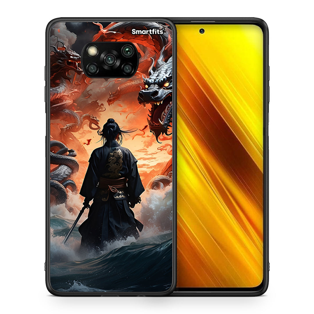 Θήκη Xiaomi Poco X3 Dragons Fight από τη Smartfits με σχέδιο στο πίσω μέρος και μαύρο περίβλημα | Xiaomi Poco X3 Dragons Fight case with colorful back and black bezels