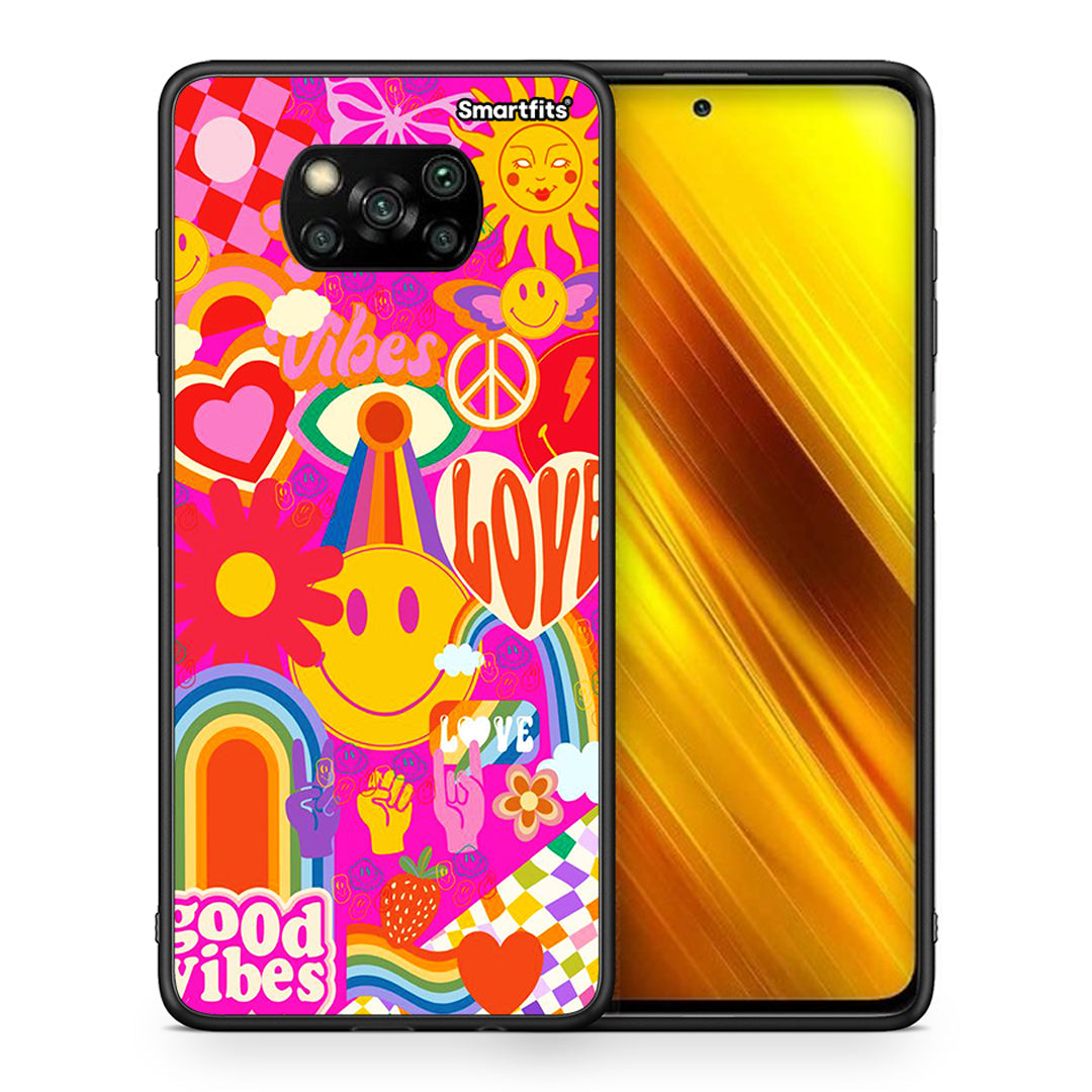 Θήκη Xiaomi Poco X3 Hippie Love από τη Smartfits με σχέδιο στο πίσω μέρος και μαύρο περίβλημα | Xiaomi Poco X3 Hippie Love case with colorful back and black bezels