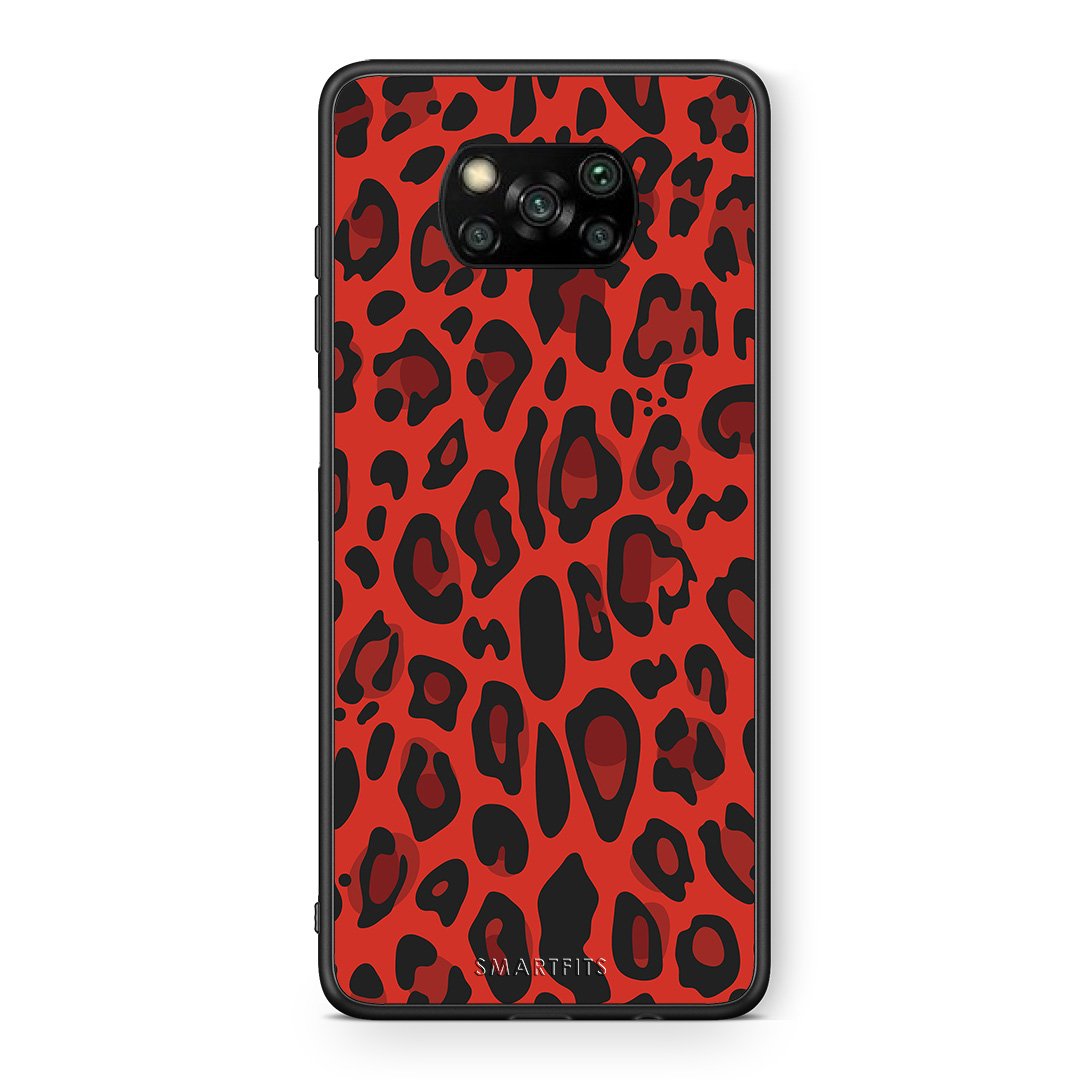 Θήκη Xiaomi Poco X3 Red Leopard Animal από τη Smartfits με σχέδιο στο πίσω μέρος και μαύρο περίβλημα | Xiaomi Poco X3 Red Leopard Animal case with colorful back and black bezels
