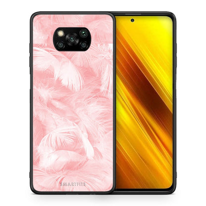 Θήκη Xiaomi Poco X3 Pink Feather Boho από τη Smartfits με σχέδιο στο πίσω μέρος και μαύρο περίβλημα | Xiaomi Poco X3 Pink Feather Boho case with colorful back and black bezels