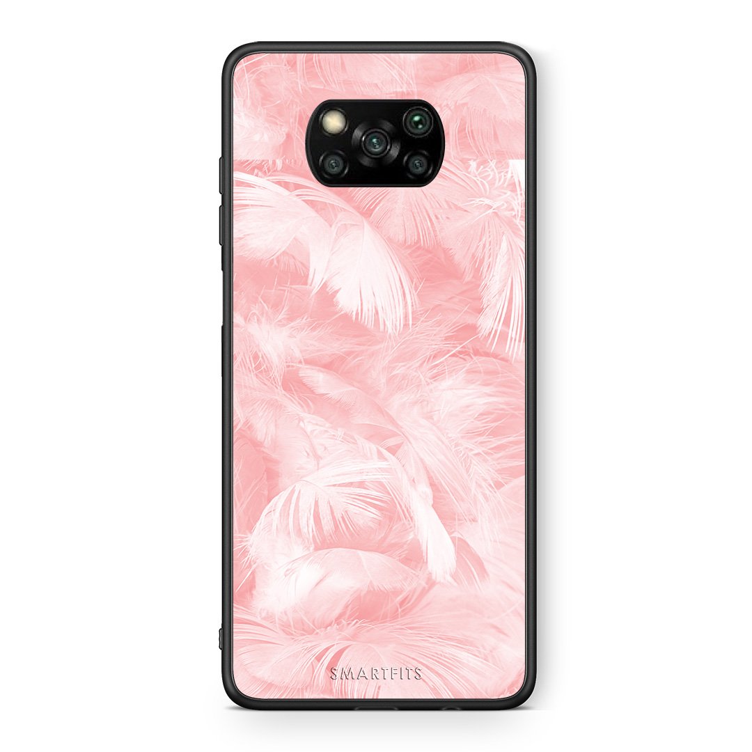 Θήκη Xiaomi Poco X3 Pink Feather Boho από τη Smartfits με σχέδιο στο πίσω μέρος και μαύρο περίβλημα | Xiaomi Poco X3 Pink Feather Boho case with colorful back and black bezels