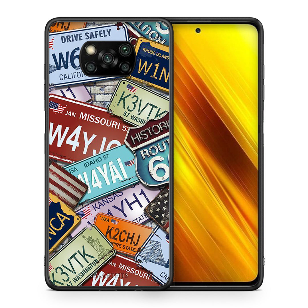 Θήκη Xiaomi Poco X3 Car Plates από τη Smartfits με σχέδιο στο πίσω μέρος και μαύρο περίβλημα | Xiaomi Poco X3 Car Plates case with colorful back and black bezels