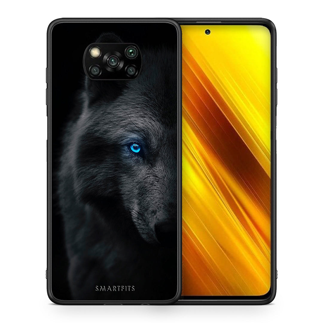 Θήκη Xiaomi Poco X3 Dark Wolf από τη Smartfits με σχέδιο στο πίσω μέρος και μαύρο περίβλημα | Xiaomi Poco X3 Dark Wolf case with colorful back and black bezels