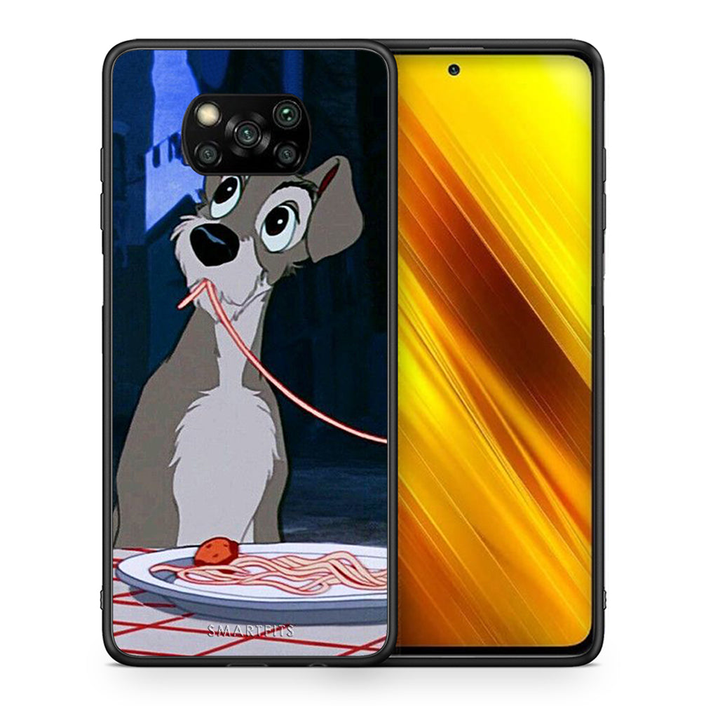 Θήκη Αγίου Βαλεντίνου Xiaomi Poco X3 Lady And Tramp 1 από τη Smartfits με σχέδιο στο πίσω μέρος και μαύρο περίβλημα | Xiaomi Poco X3 Lady And Tramp 1 case with colorful back and black bezels