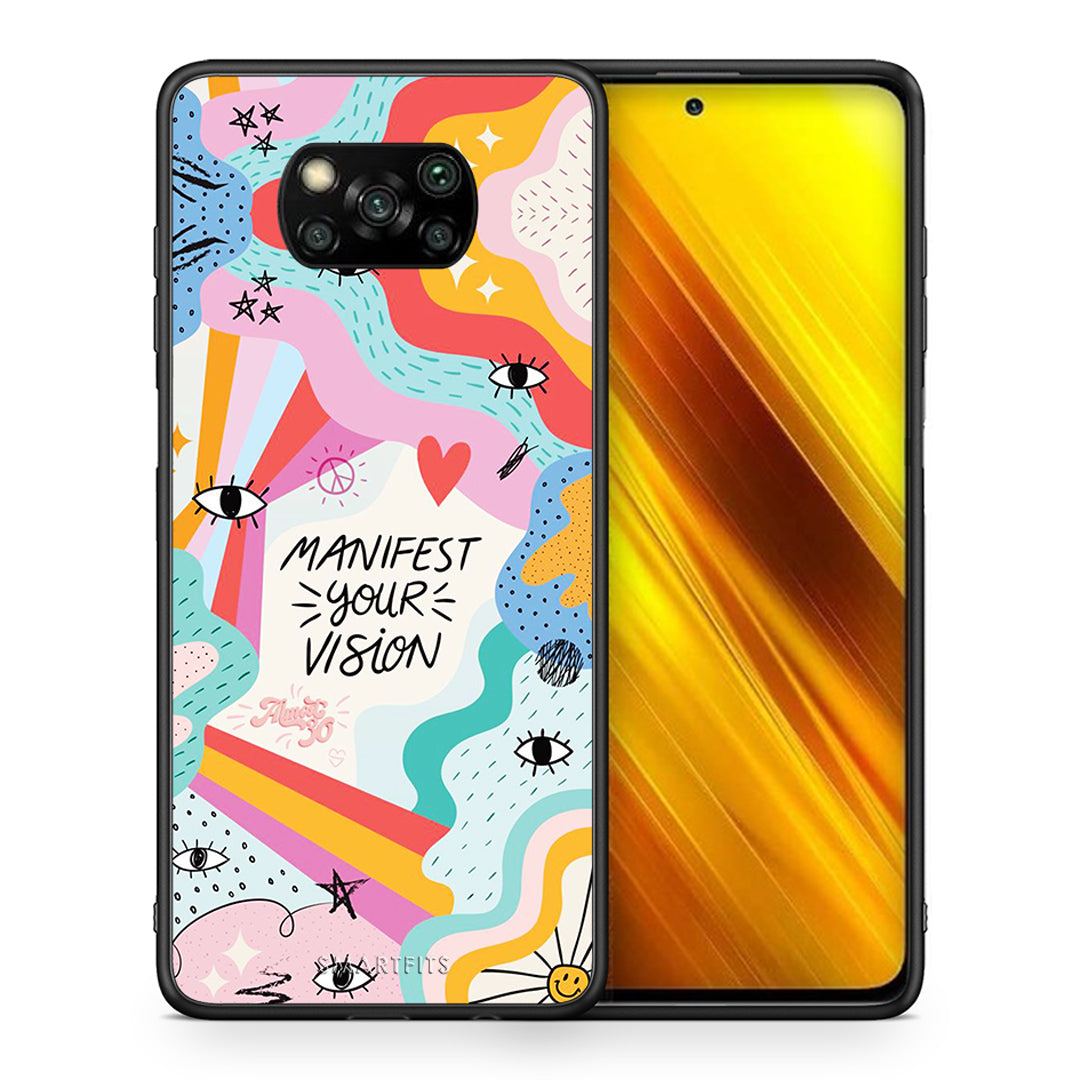 Θήκη Xiaomi Poco X3 Manifest Your Vision από τη Smartfits με σχέδιο στο πίσω μέρος και μαύρο περίβλημα | Xiaomi Poco X3 Manifest Your Vision case with colorful back and black bezels