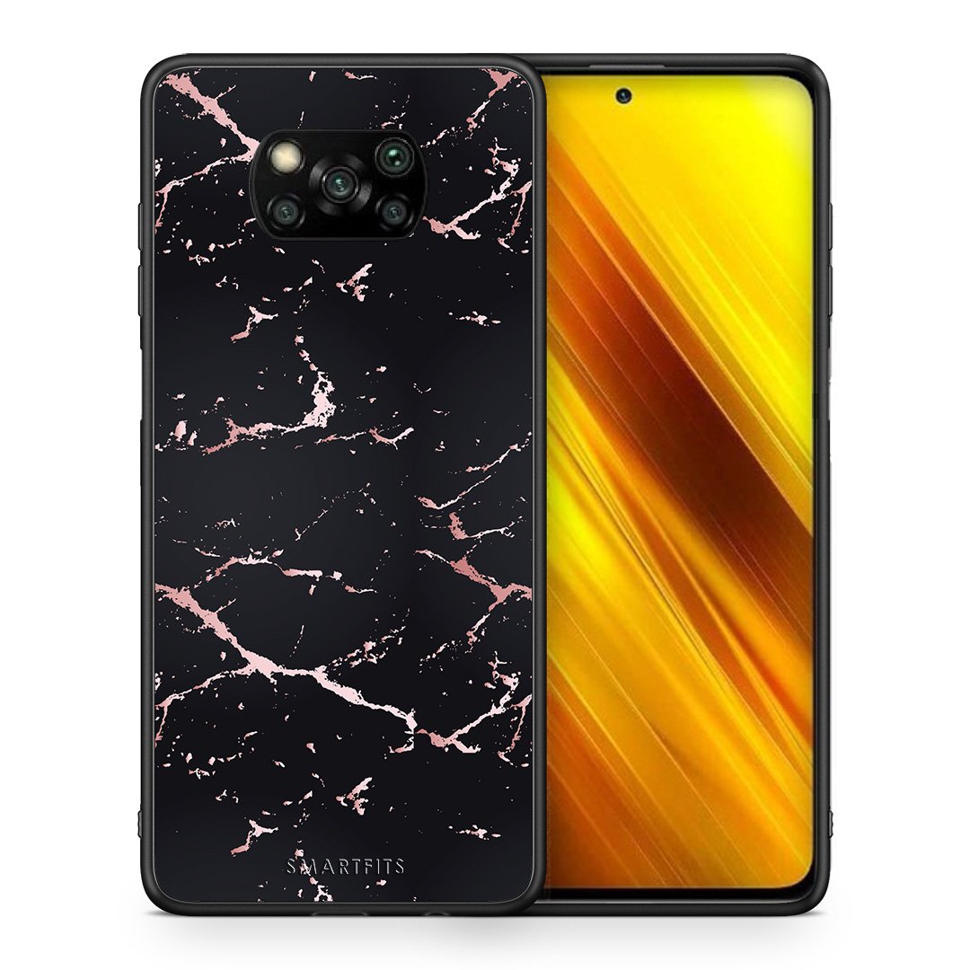 Θήκη Xiaomi Poco X3 Black Rosegold Marble από τη Smartfits με σχέδιο στο πίσω μέρος και μαύρο περίβλημα | Xiaomi Poco X3 Black Rosegold Marble case with colorful back and black bezels