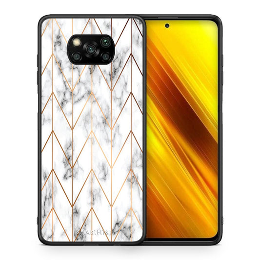 Θήκη Xiaomi Poco X3 Gold Geometric Marble από τη Smartfits με σχέδιο στο πίσω μέρος και μαύρο περίβλημα | Xiaomi Poco X3 Gold Geometric Marble case with colorful back and black bezels