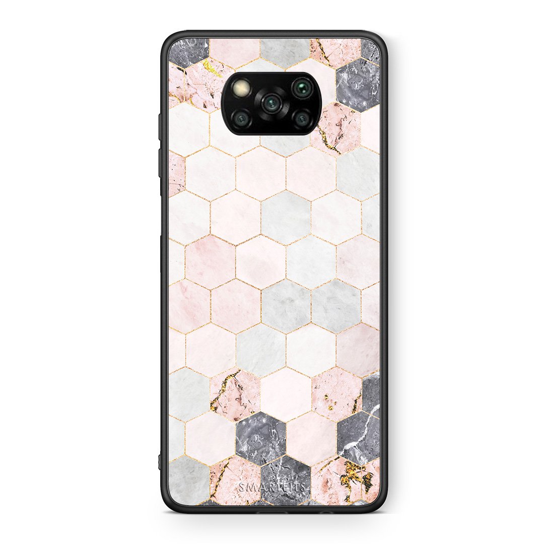 Θήκη Xiaomi Poco X3 Hexagon Pink Marble από τη Smartfits με σχέδιο στο πίσω μέρος και μαύρο περίβλημα | Xiaomi Poco X3 Hexagon Pink Marble case with colorful back and black bezels