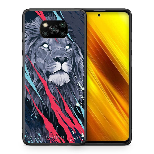 Θήκη Xiaomi Poco X3 Lion Designer PopArt από τη Smartfits με σχέδιο στο πίσω μέρος και μαύρο περίβλημα | Xiaomi Poco X3 Lion Designer PopArt case with colorful back and black bezels